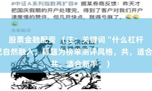 股票金融配资 （注：关键词“什么杠杆股票”已自然融入，标题为榜单测评风格，共，适合新手。）